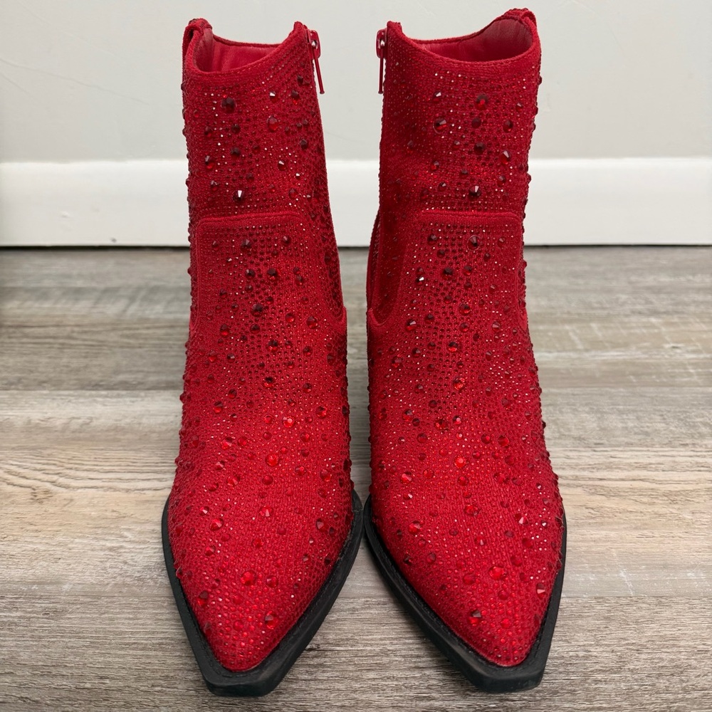 Very G Cherry Red Rhinestone Cowgirl Boots-size 9.5 *like NEW* - Picture 3 of 9